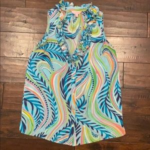 Lilly Pulitzer Silk Sleeveless Ruffle Neck Blouse